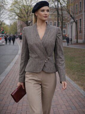 Peabody House Tweed Wrap Women's Blazer Brown Wool Romania Vintage Size M